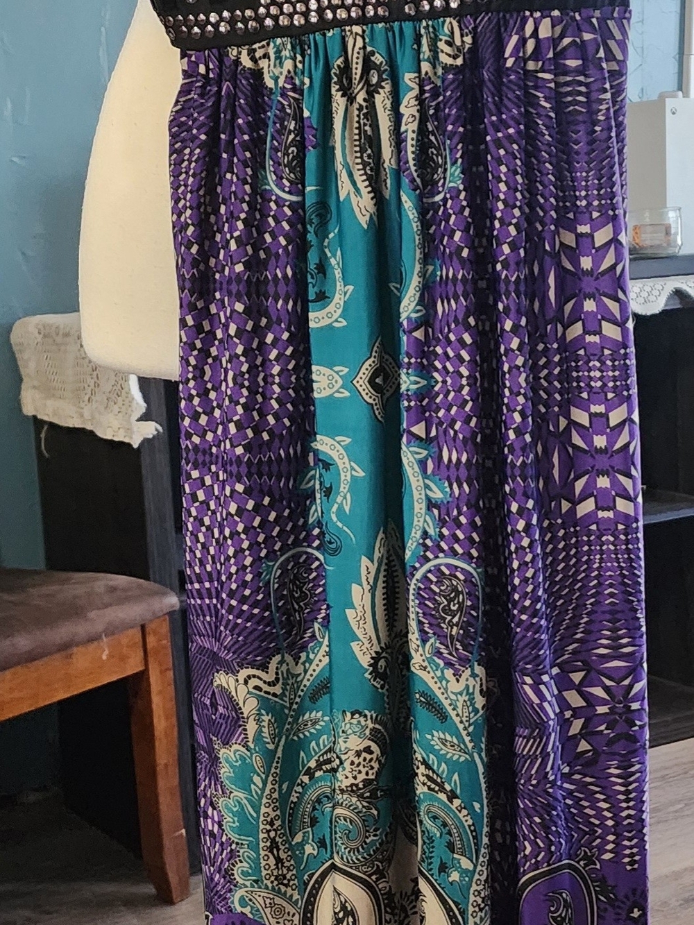 Bohemian Purple & Teal Print Maxi Skirt